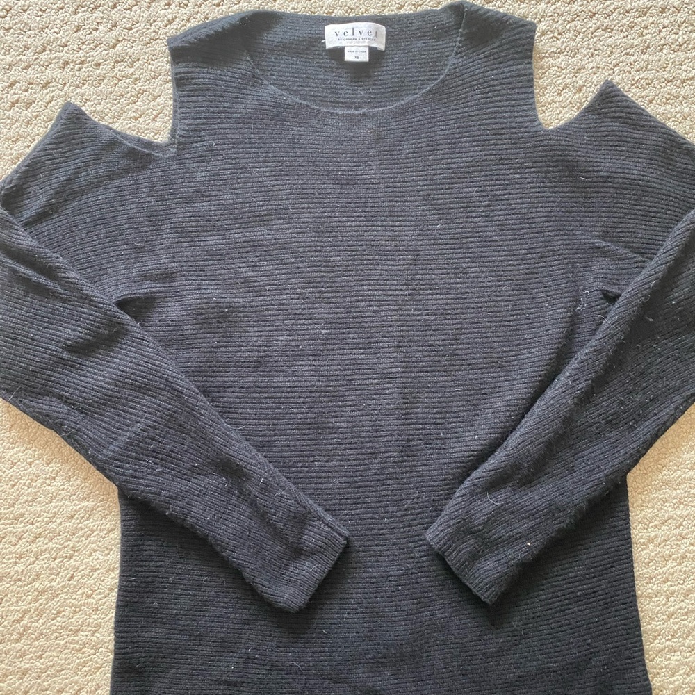 Velvet by Graham & Spencer Cold- Shoulder Black Sweater